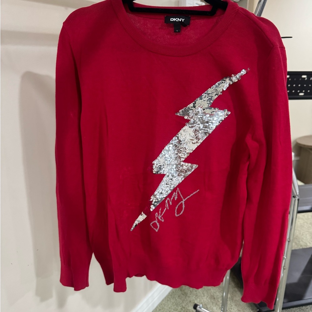DKNY Vibrant Red Sweater with Silver Bolt